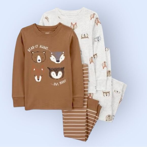 NWT Carters ~ $36R ~ 4 pc pajama set ~ woodland creatures ~ bears fox owl - Picture 1 of 8